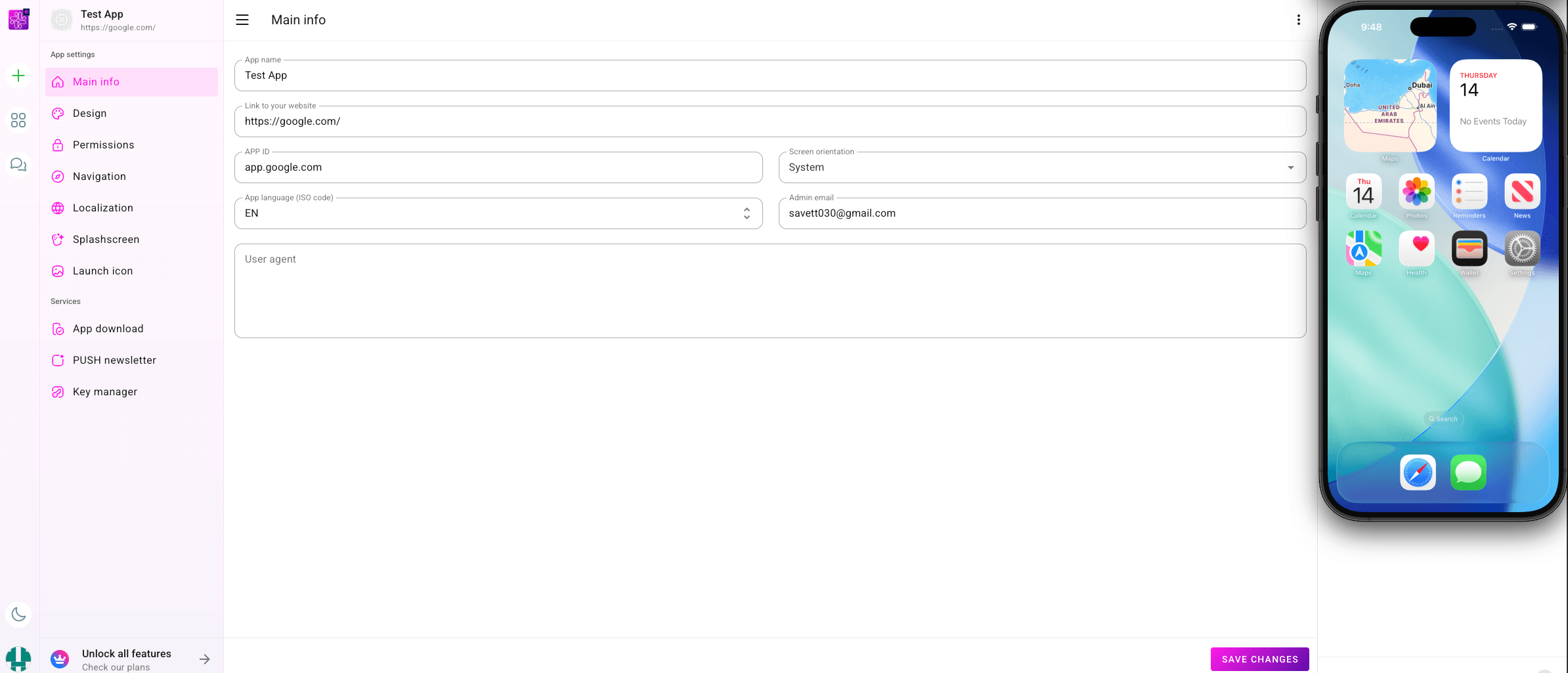PocketMySite Dashboard